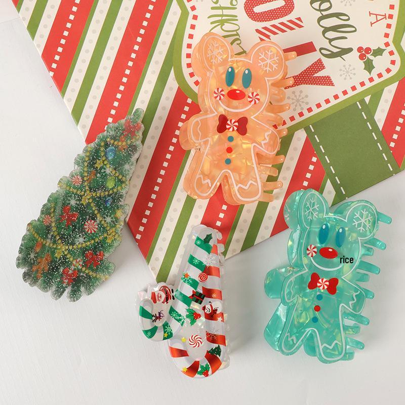 New Series: Christmas Hair Clips - Gingerbread Man Claw, Christmas Tree Shark, Candy Cane Hair Accessories