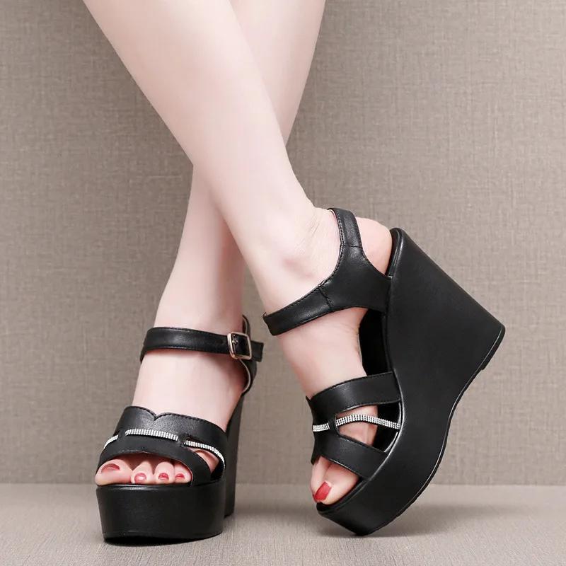 8cm 10cm Small Big Size 33-43 Comfortable THick Platform Sandals Wedges Shoes 2025 Summer High Heels Sandals Office Beach Mom