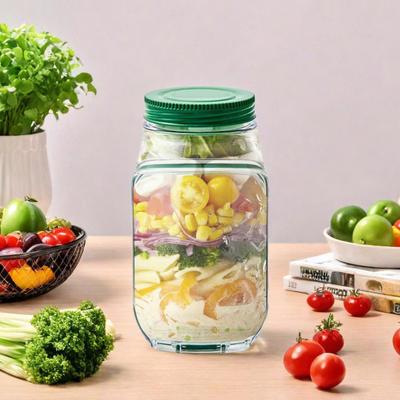 Salad Jar with Side Door Opening Integrated Seasoning Bowl Large Meal Prep Salad Container with Screw Lids