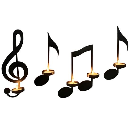 Black Music Note Wall Sconce Metal Wall Mounted Candle Holder Musical Symbol Tea Light Holder Rack for Living Room Dining Room
