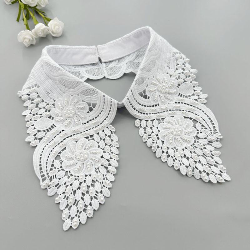 Vintage Embroidery Fake Collar For Women White Lace Hollow False Detachable Collar Lapel Shirt Tie Necklace Clothes Accessory