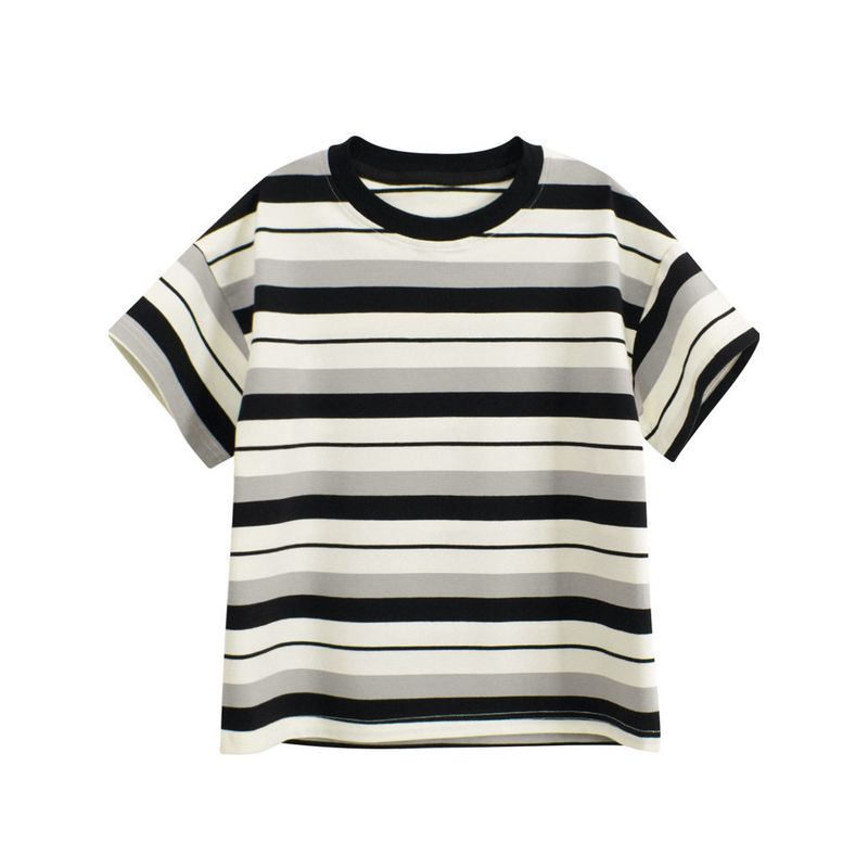 Children's Clothing Kids' Striped Stretch Short-Sleeve T-Shirt 2026 Summer Big Kids Half-Sleeve Lycra Cotton Girls' Youth Round Neck