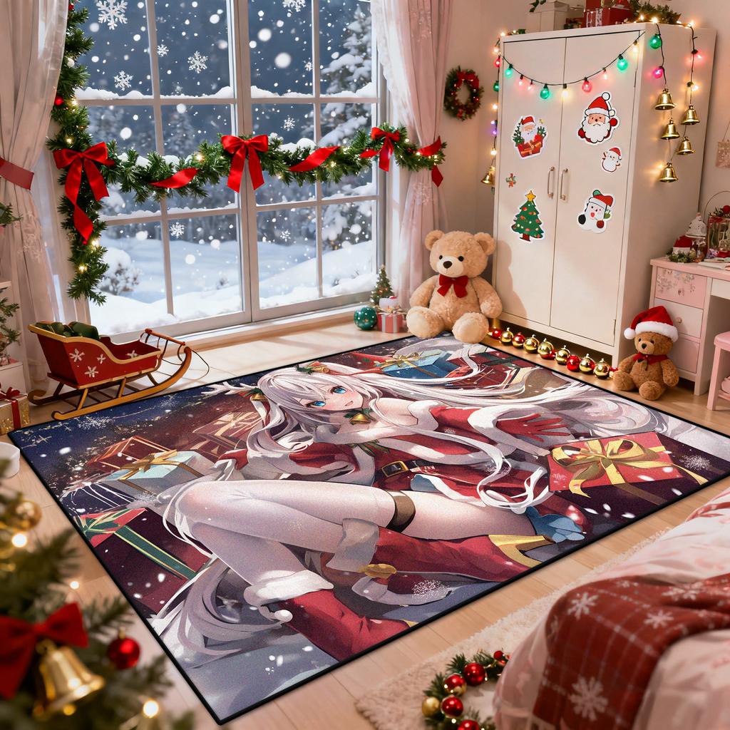 Christmas Anime Girl Style Living Room Carpet Fashion Cute Decoration Bedroom Bedside Plush Rug Cloakroom Non-slip Washable Mat