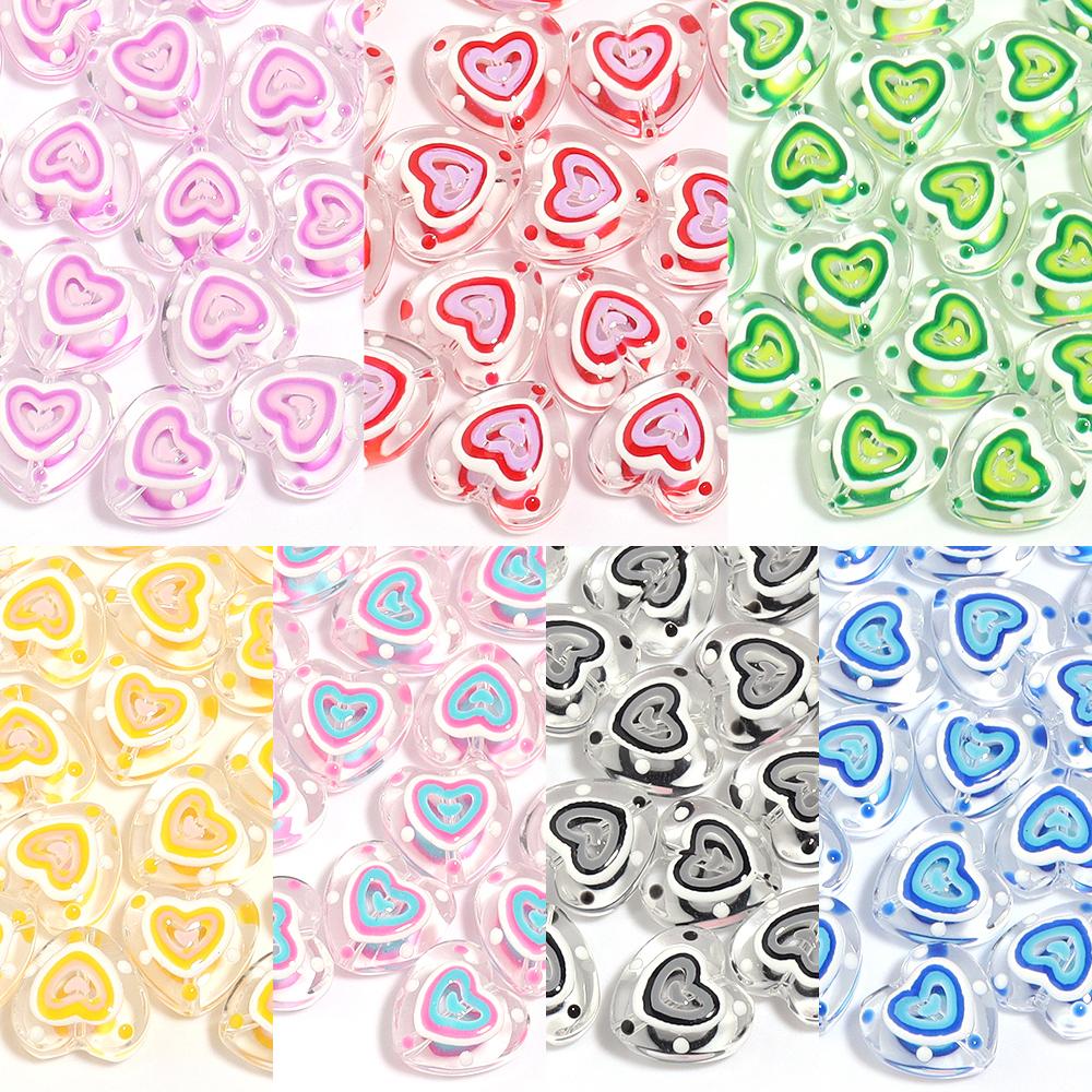 5pcs Lampwork Heart Beads 12mm Colorful Hand Painted Glass Loose Beads For Jewelry Making DIY Necklace Phone Chain Accessories