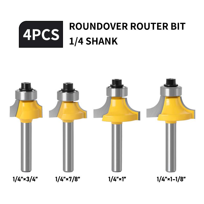 

Набор фрез для закругления кромок с хвостовиком 1/4 дюйма, набор фрез для обработки дерева, набор фрез для закругления углов и формирования кромок 4pcs