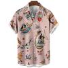 Mermaid retro printed shirts Men's European and American pattern Summer casual short sleeved shirt Hawaiian button