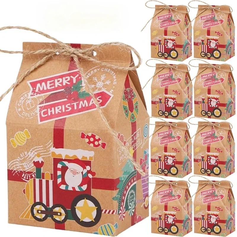 Wholesale Christmas Gift Boxes Kraft Paper Small Wrapping Bag Santa Claus Candy Packaging Box New Year Party Xmas Tree Decors