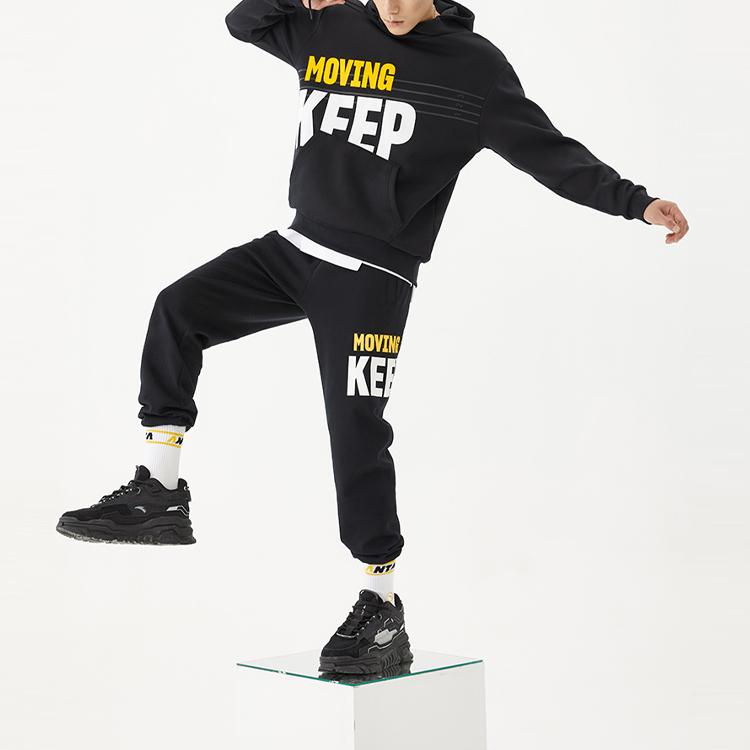 Anta Life Series Logo Print Pullover Hoodie Men Top Black 152138722-5