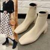 Korean  Autumn Winter New Women Boots Ankle Square Toe Mid-tube Thick-heeled Boots Women's Fashion High-heeled Women's Boots