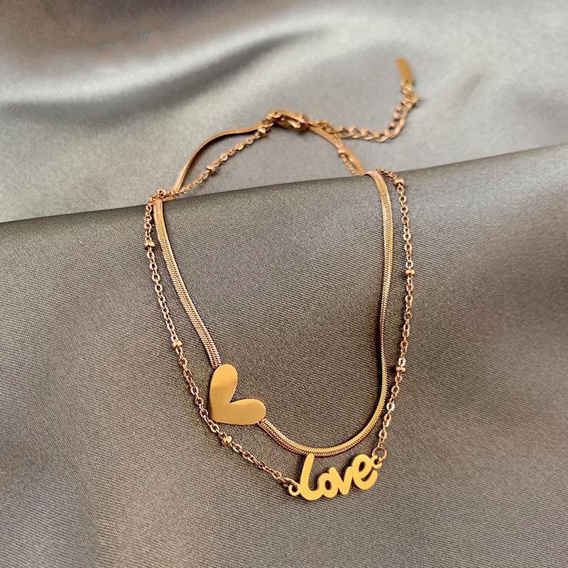 Classic Love Letter Heart-Shaped Double-Layer Titanium Steel Anklets For Woman 2022 Korean Fashion Does Not Fade Anklet