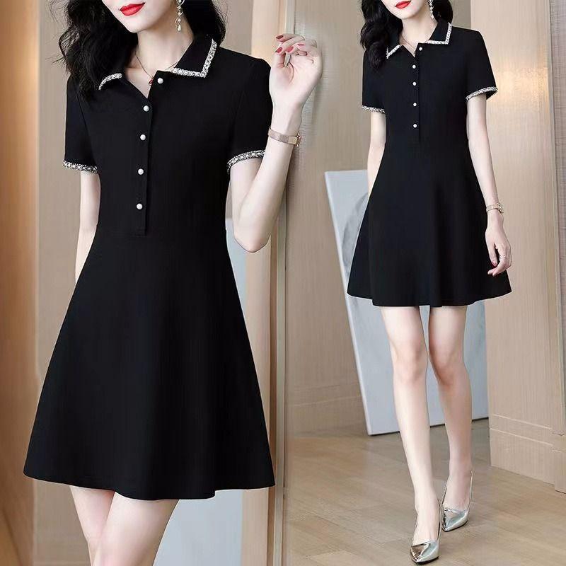 

Black Dress Hepburn Style Light European and American Style Dress Female 2024 Summer New Arrival Temperament Small Size Slim Looking Dress Skirt Black M