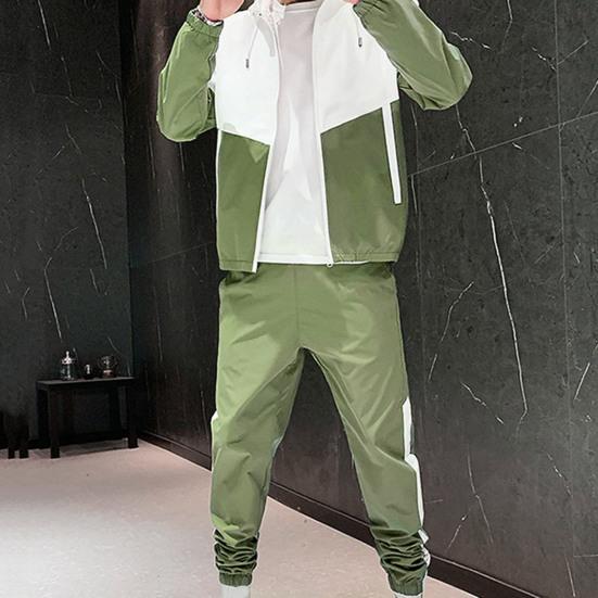 Sport  Suit Contrast Colors Hooded Drawstring Cardigan Ankle Banded Pants Suit for Daily Wear