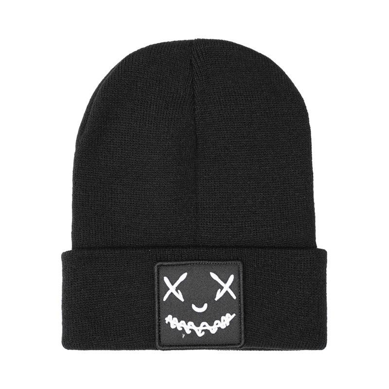 Unisex Embroidered Sad Expression Knit Wool Hat - Versatile and Warm for Autumn Winter
