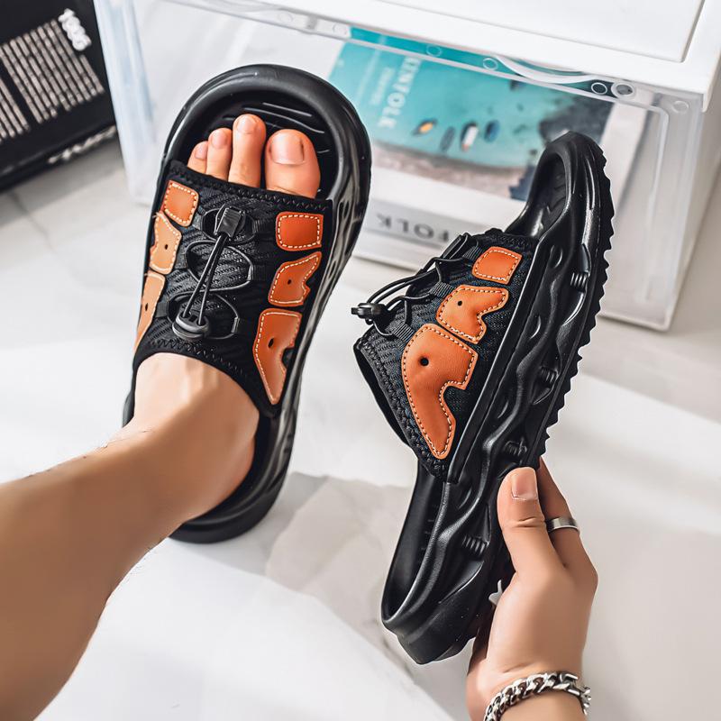 Stepping On Shit Slippers Non-slip and Deodorant Men's One-word Air Cushion Air Trendy Brand Summer Outer Thick-soled Beach Sandals