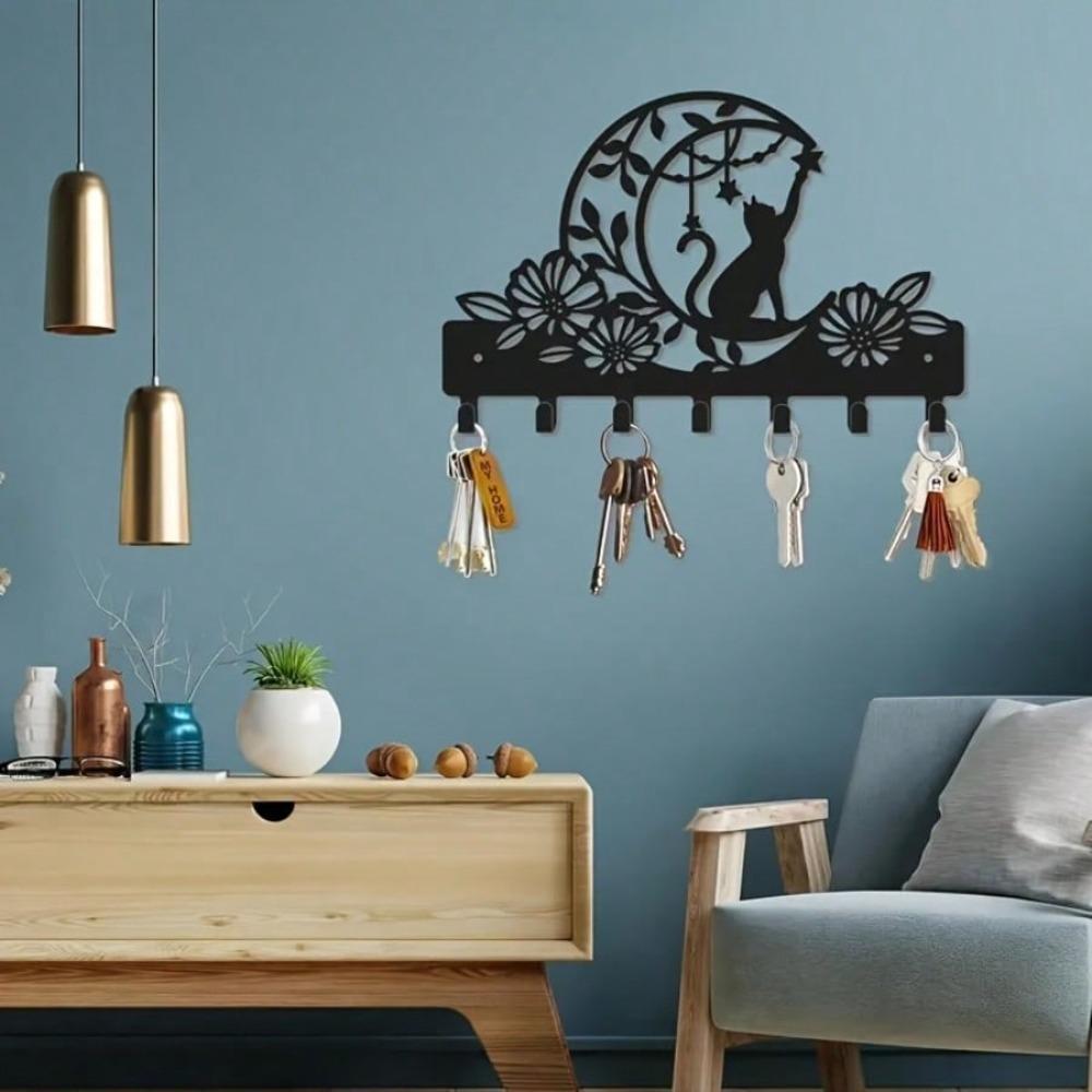 Bird on Branch Metal Wall Hook Set 7 Prong Coat Key Rack Nature Inspired Decorative Organizer for Entrance Hall Bedroom Living Room