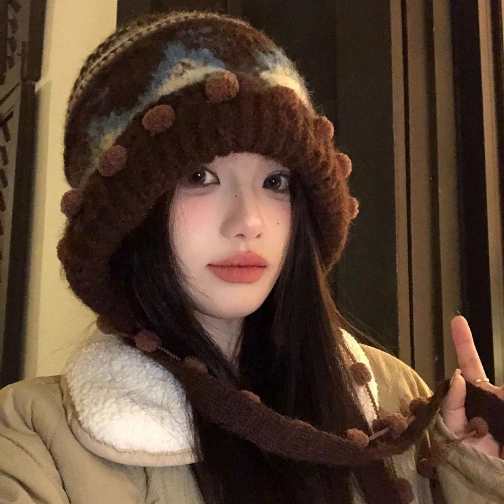 Ear Protection Knitted Cap Thickened Beanie Hats Cute Winter Hat  Winter
