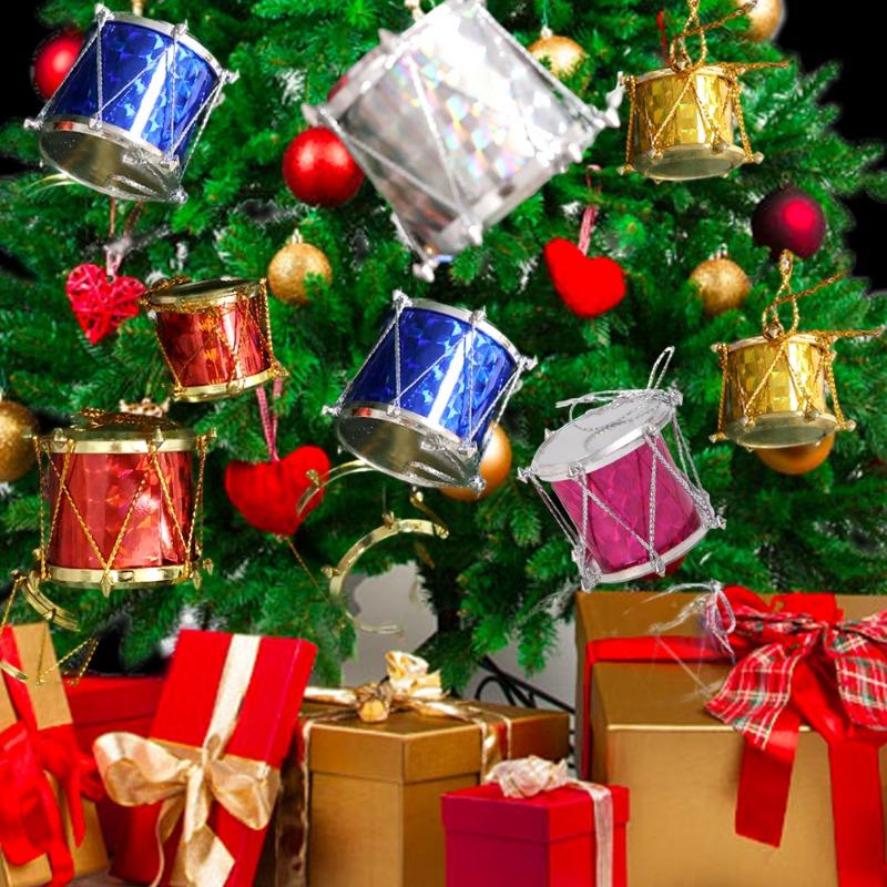 6/60pcs Colorful Glitter Drum Pendant Mini Christmas Tree Ornaments New Year Party Decor Christmas Hanging Decoration Pendants