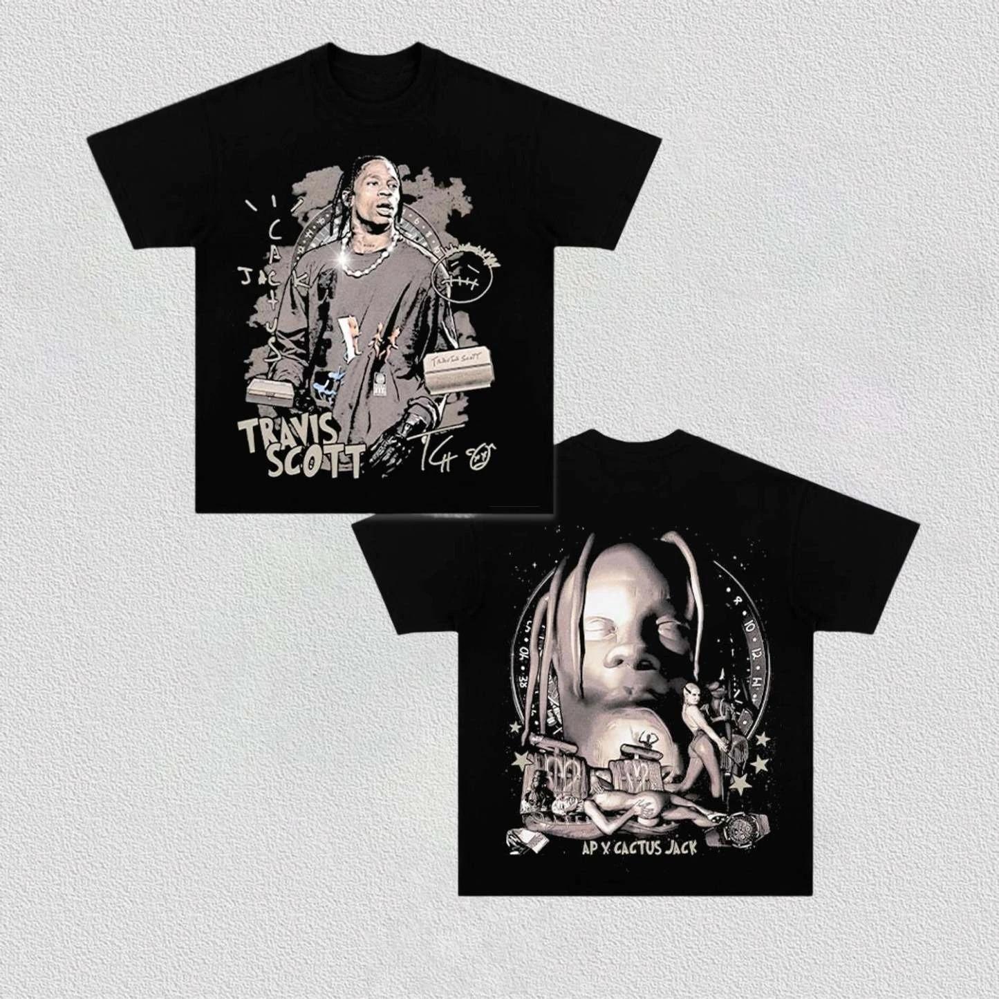 

Vintage Black Travis Scott FEIN Hip-Hop Artist Concert Stage Performance Graphic Oversized Casual Cotton T-Shirt 4XL