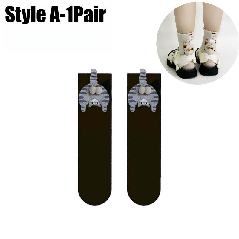 Cat Testicles Socks Women Playful Cartoon Abstract Crew Socks Cotton Comfortable Moisture Absorbing Mid Calf Funny Socks