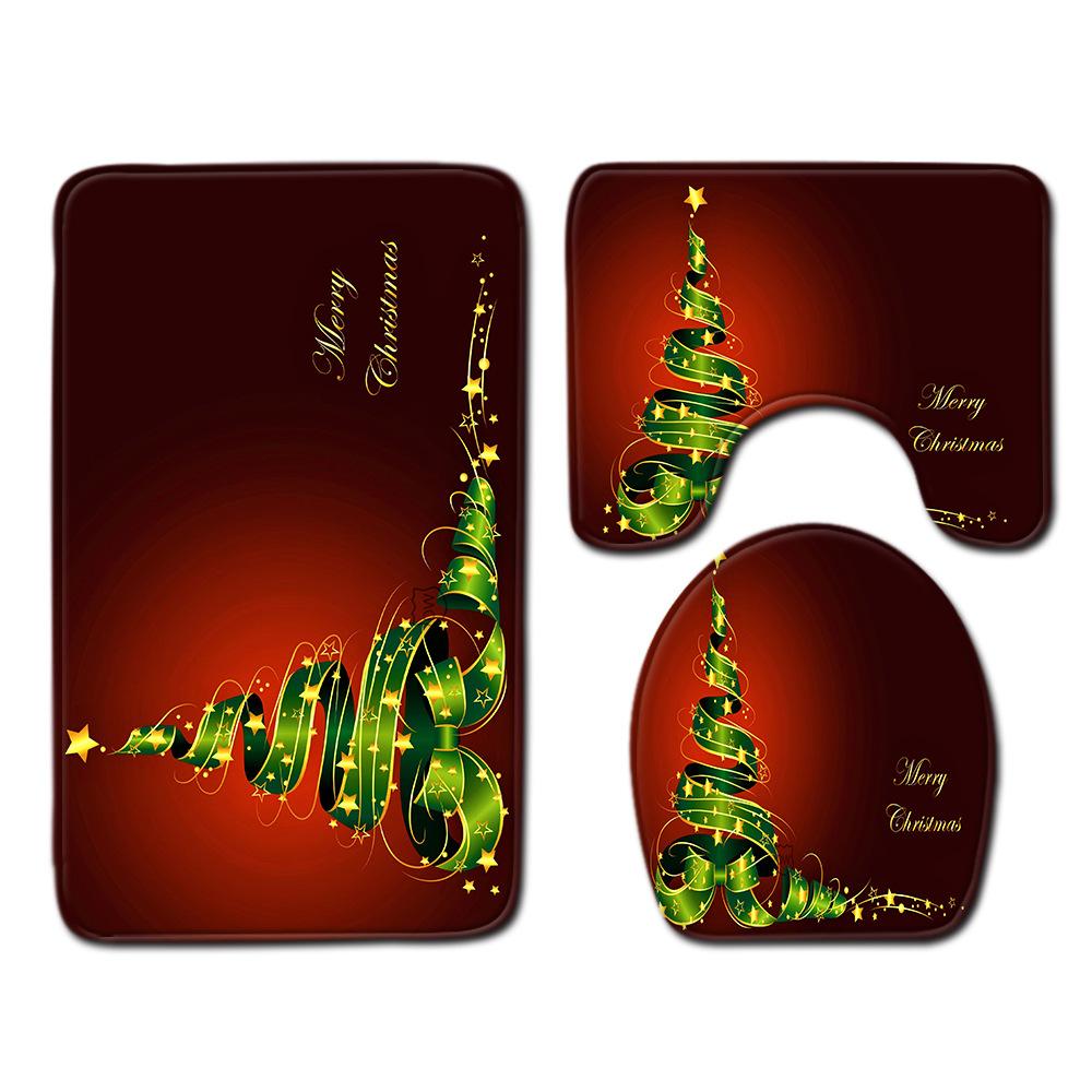 Christmas Bathroom Floor Mat Toilet Three-Piece Set