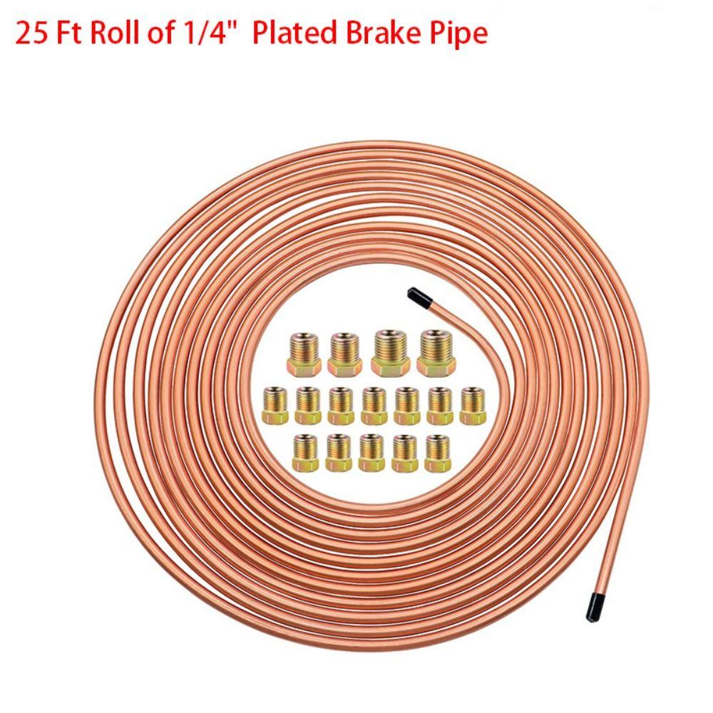 25FT 7.62m Wire Hose Reel with Tube Screw Cap Brake Pipe Repair Kit Car Roll Tube Coil