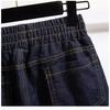 Retro Dark Blue Straight Leg Cropped Pants Jeans for Women Spring Elastic Waisted Wide Leg Pants