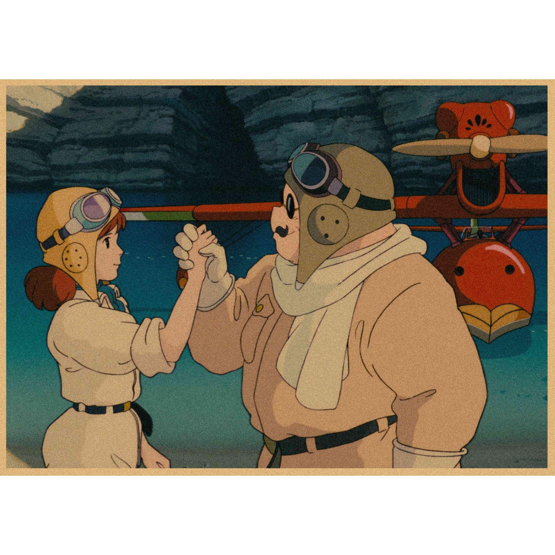 Porco Rosso Retro Anime Poster - Hayao Miyazaki s Red Pig Wall Mural 29.7X42cm(A3 size）