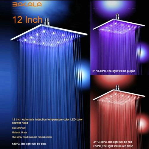 BAKALA  8 10 12 16 Inch Water Powered Rain Led Shower Head Bathroom 3 Colors Led Showerhead. Chuveiro Led