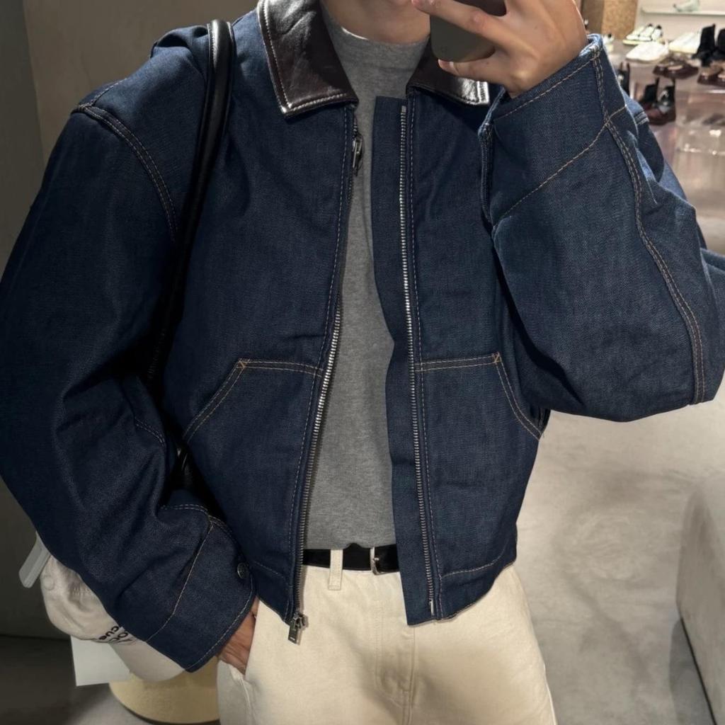 Wysokiej jakości Retro Dżinsowa Bawełniana Kurtka z Klapami i Zamkiem - Luźne Okrycie Wierzchnie w Stylu Stodoły