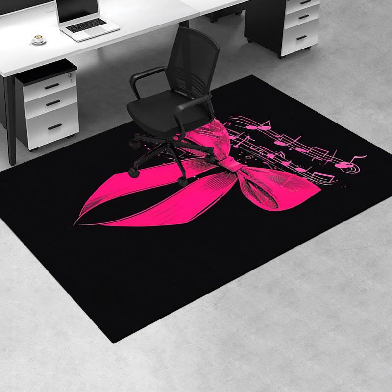 Pink Bow with Musical Notes Chair Mat Office Carpet, Oversized Rug for Home Decor, Sofa Mat, Desk Pad Gift, Suitable for Bedroom, Living Room