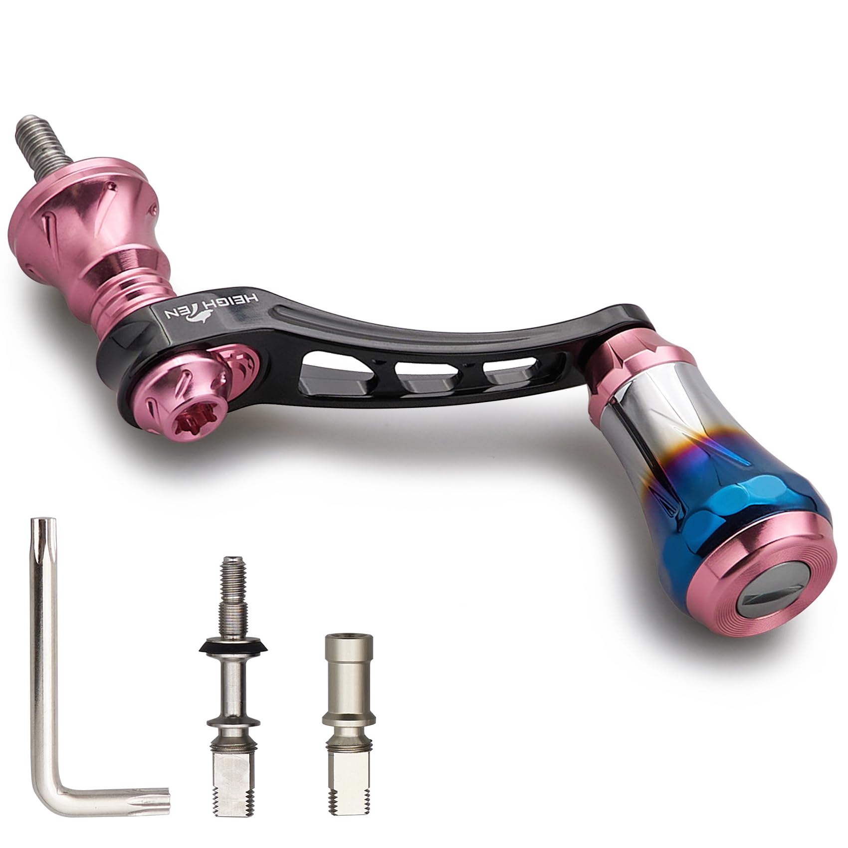 

HEIGHTEN Variable Reel Handle 20mm Burnt Aluminum Knob Shimano Daiwa Universal Spinning Reel Arch Aurora Series Sakura 45-50mm 6.8g (Black & Pink)