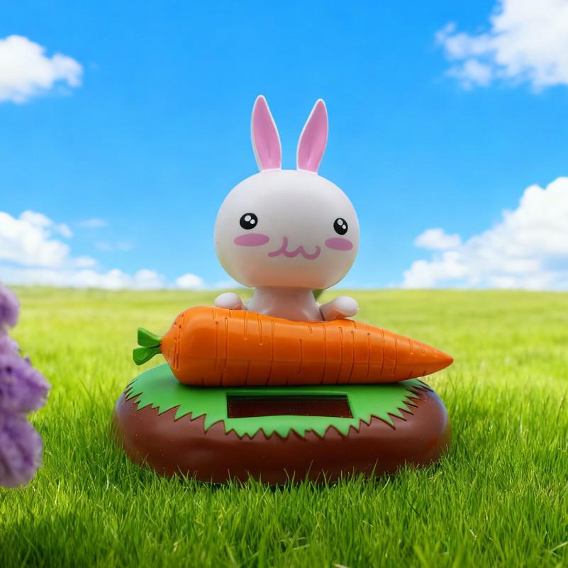 Solar-Powered Nodding Rabbit Car Ornament - Rabbit Eating Carrot Western Style