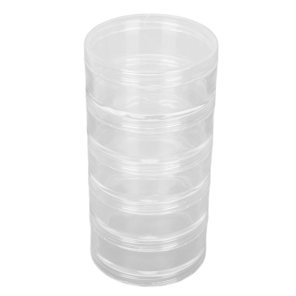 5pcs 5 Layer Design Watch Parts Storage Box Transparent Material Round Shape Watch Movement Parts Box Clear Plastic
