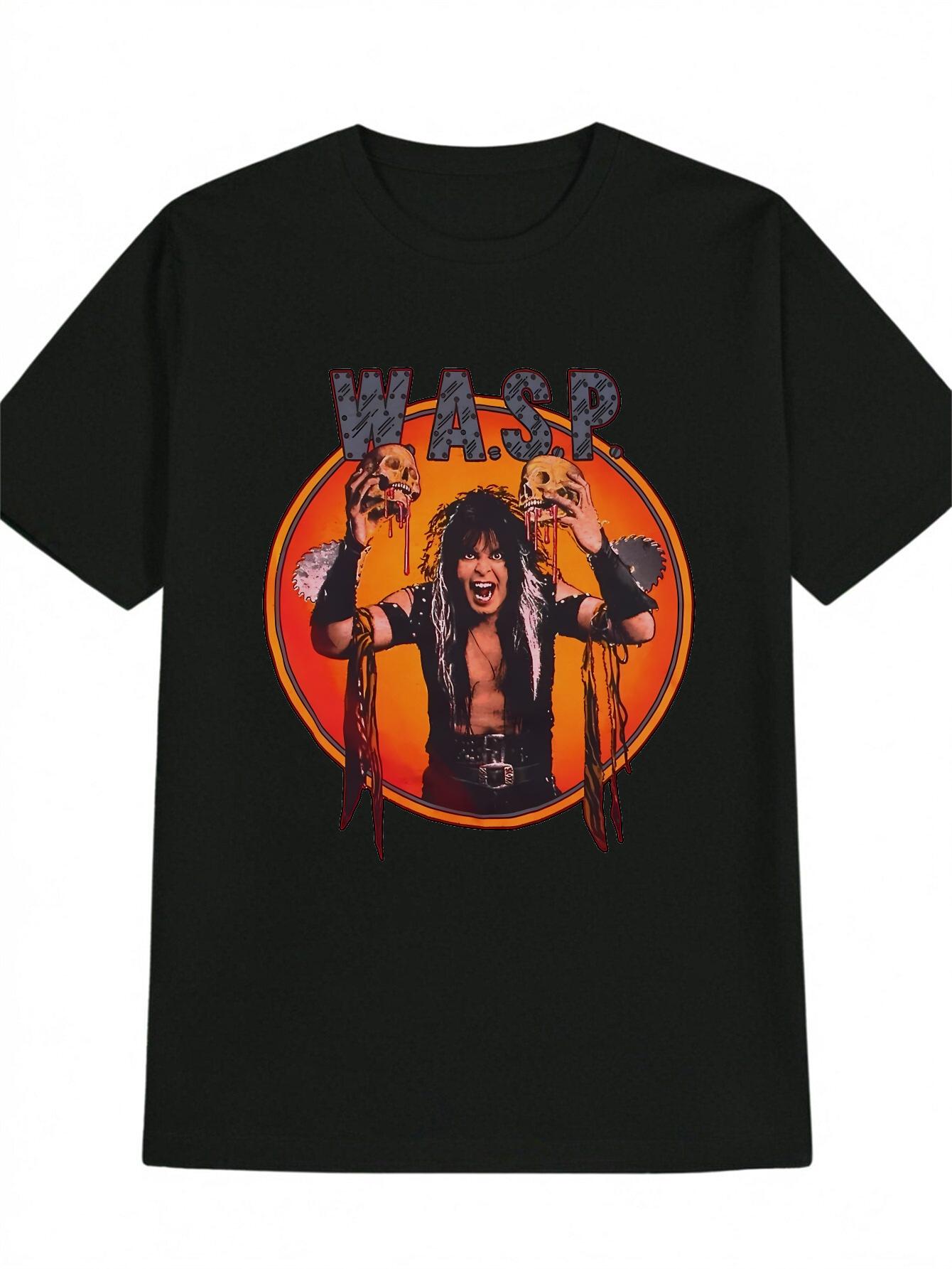 Casual Skull Graphic T-shirt - Black with Orange & Red Design M