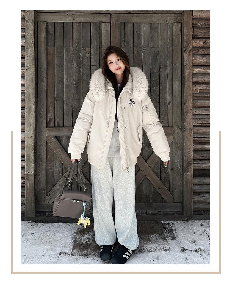 Women's Winter Hooded Cotton-Padded Parka with Stand-Up Collar and Badge Design