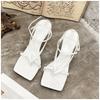 Fashion SUOJIALUN Gladiator Sandals High Heels Sandal Shoes Fashion Brand Strap Flip Flops Sexy Thin High Heel Pumps Square Toe Shoes