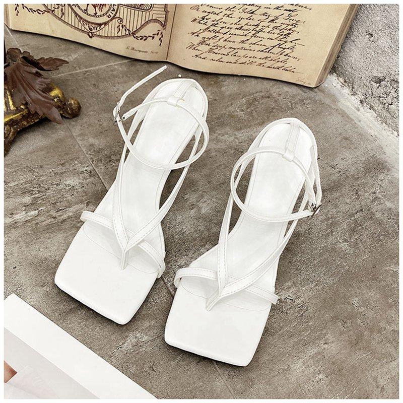 Fashion SUOJIALUN Gladiator Sandals High Heels Sandal Shoes Fashion Brand Strap Flip Flops Sexy Thin High Heel Pumps Square Toe Shoes
