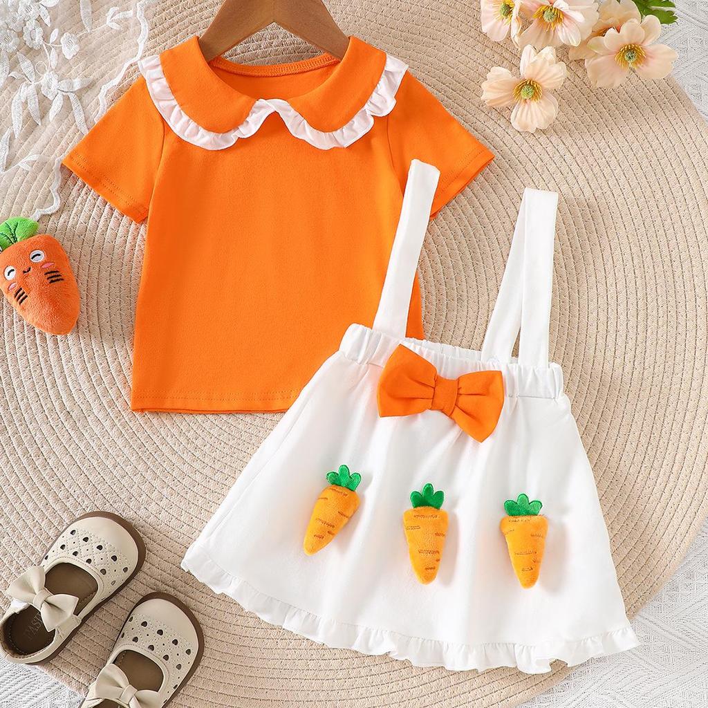 Baby Girls' Orange Top & Carrot Overall Skirt Set
