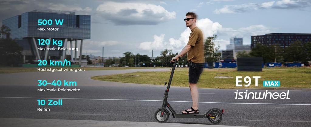 Electric scooter, foldable, street legal, 10-inch wheels, top speed 20 km/h, 36V 10AH, ABE certified, max range 40 km, max load 120 kg