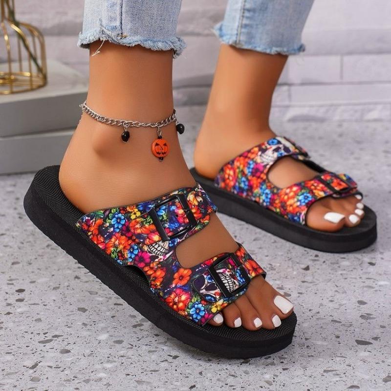 2024 New Summer High Quality Women's Shoes Fashion Open Toe Color Block Buckle Casual Roman Women's Flat Beach Slippers
