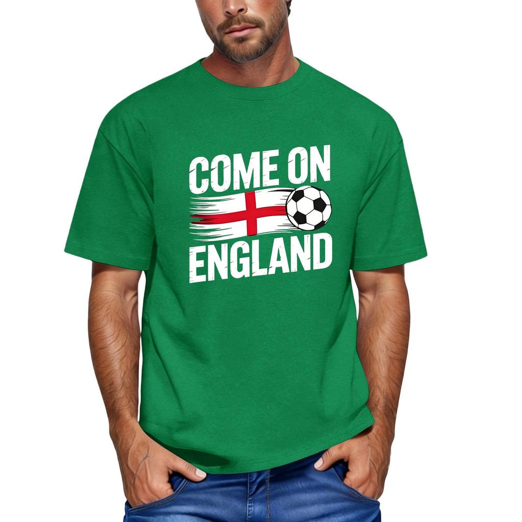 Men's Casual Short Sleeve Crew Neck T-Shirt Printed Graphic Top Football Theme England Supporter Style
