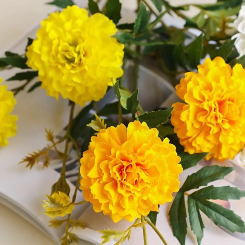 73cm Length Artificial Chrysanthemum Flowers 3 Heads Fake Marigold Bouquet Home Decoration