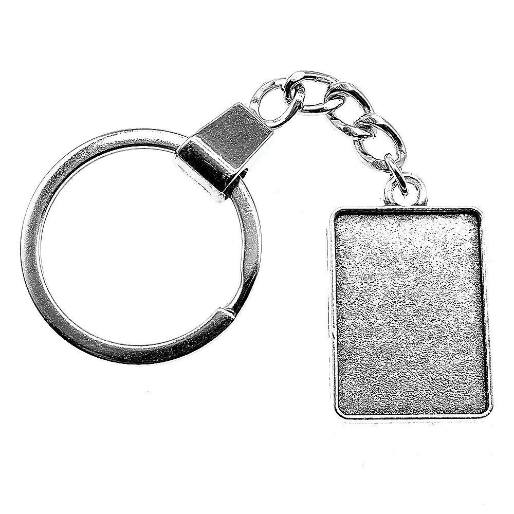 Heart Elliptical Glass Cabochon Base Setting Tray Blank Antique Bronze Metal Keychain for Family Gift