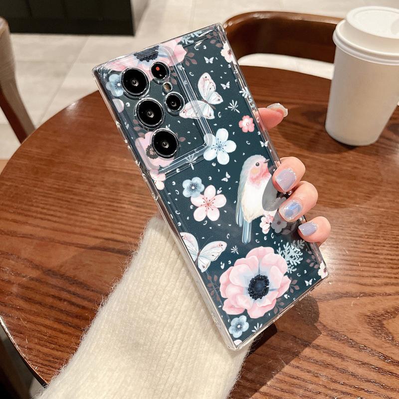 Retro Flowers Pattern Phone Case For Samsung Galaxy S26 S25 S24 S23 Ultra S22 S26 Plus S24 S21 FE S25 Edge Clear Soft TPU Cover