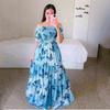 Women's Dress One-word Shoulder Floral Off-the-shoulder Long Printed Fairy Skirt