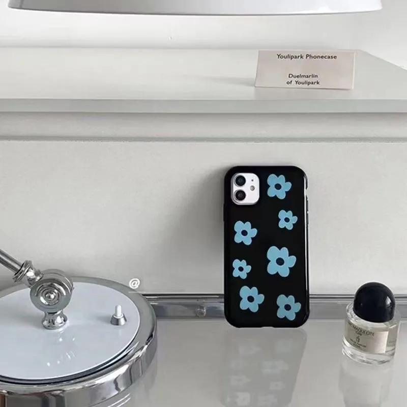 INS Fashion Blue Flower Phone Case For IPhone 16 Pro 15 14 13 12 11Promax XS XR 7 8 Plus Fashion Anti Fall Minimalist Cover Y2k