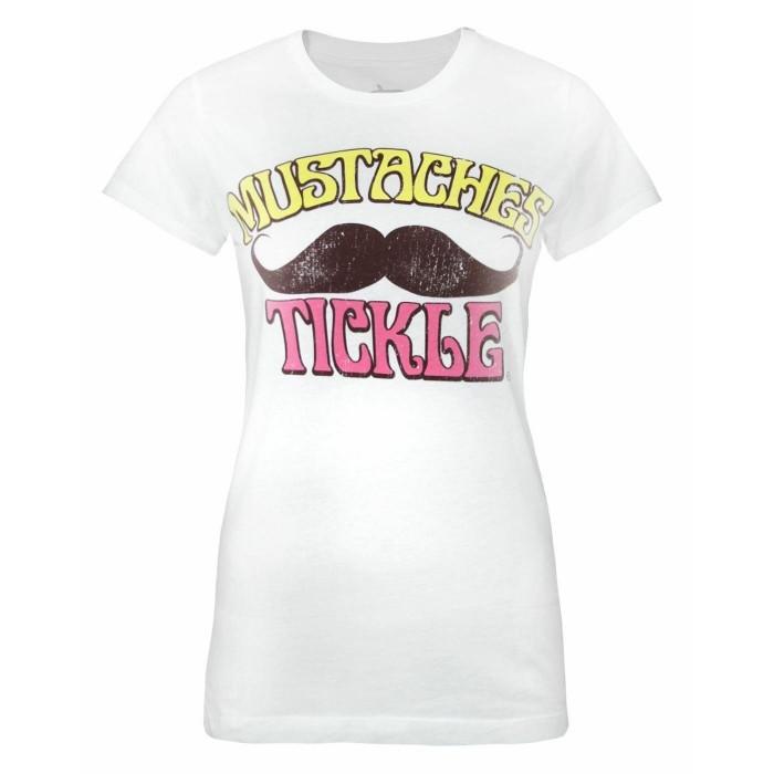 Goodie Two Sleeves Womens/Ladies Moustaches Tickle T-Shirt L blanc