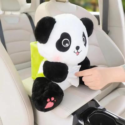 Car Tissue Box Cartoon Panda Plush Car Trash Can Car Interior Plush Decoration Car Armrest Tissue Box Holder Auto Accessories