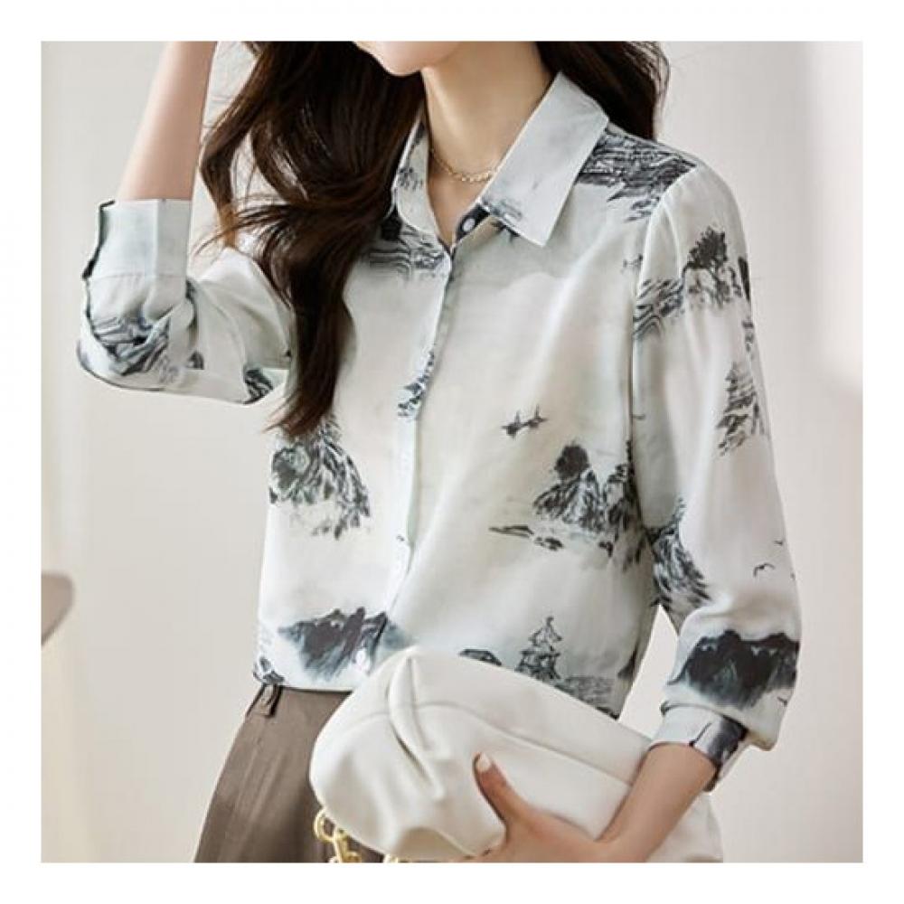 Navava Women Vintage Printing Long Sleeve Shirt Nb2304