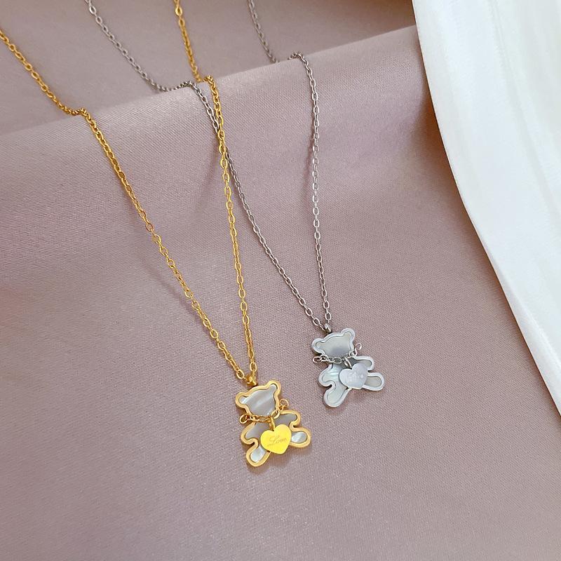 Love Bear Minimalist Wind Stove Real Gold Necklace Female Collarbone Chain Accessories